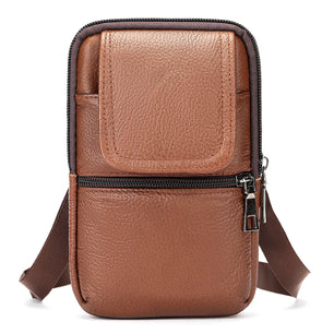 Men's Genuine Leather Zipper Closure Solid Pattern Shoulder Bag