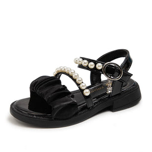 Kid's PU Open Toe Hook Loop Closure Beaded Pattern Casual Sandals