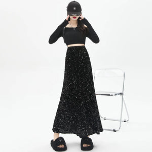 Women's Polyester High Waist Sequined Pattern Casual Skirts