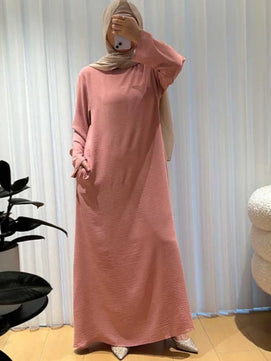 Women's Arabian Polyester Full Sleeves Solid Pattern Long Dress