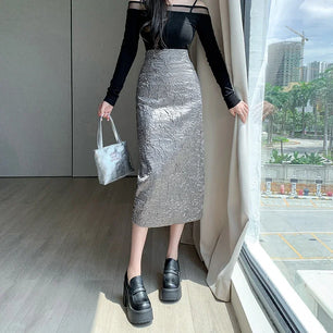 Women's Polyester Elastic High Waist Patchwork Casual Skirts