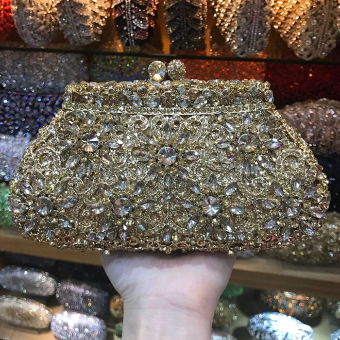 Women's Metallic Hasp Closure Rhinestone Pattern Wedding Clutch