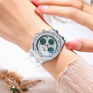 Women's Stainless Steel Round Shaped Rhinestone Quartz Watch