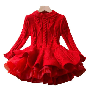 Kid's Girl Polyester O-Neck Long Sleeves Ruffle Pattern Dress