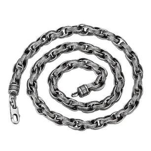 Men's 925 Sterling Silver Link Chain Geometric Pattern Necklace