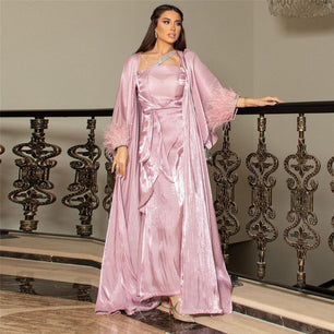 Women's Arabian Square Neck Polyester Full Sleeves Luxury Dresses
