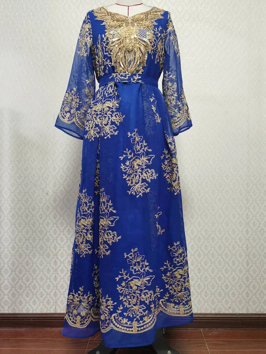 Women's Arabian Polyester Full Sleeves Embroidered Casual Dress