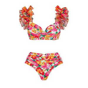 Women's Polyester High Waist Swimwear Floral Pattern Bikini Set