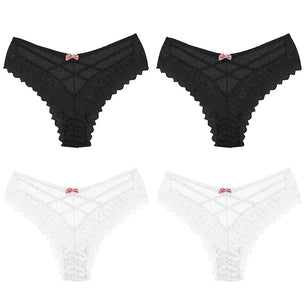 Women's 4 Pcs Spandex Low Waist Breathable Lace Pattern Panties