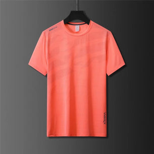 Men's Polyester O-Neck Short Sleeve Printed Pattern Gym T-Shirt