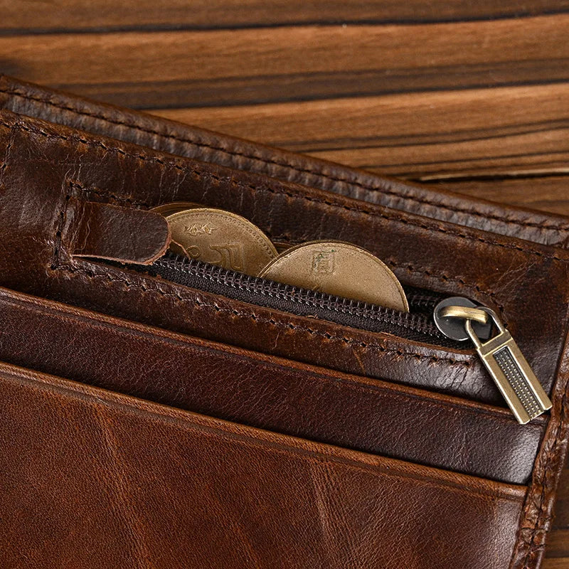 Men's Genuine Leather Solid Pattern Card Holder Trendy Wallets