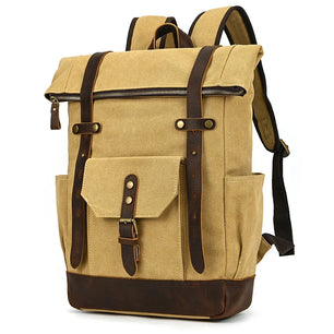 Men's Genuine Leather Solid Pattern Zipper Closure Backpack