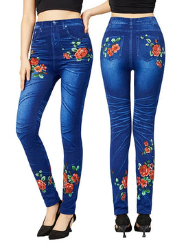 Women's Polyester High Waist Floral Pattern Casual Wear Leggings