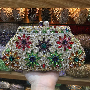 Women's Metallic Hasp Closure Rhinestone Pattern Wedding Clutch