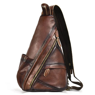 Men's Genuine Leather Zipper Closure Solid Pattern Backpack