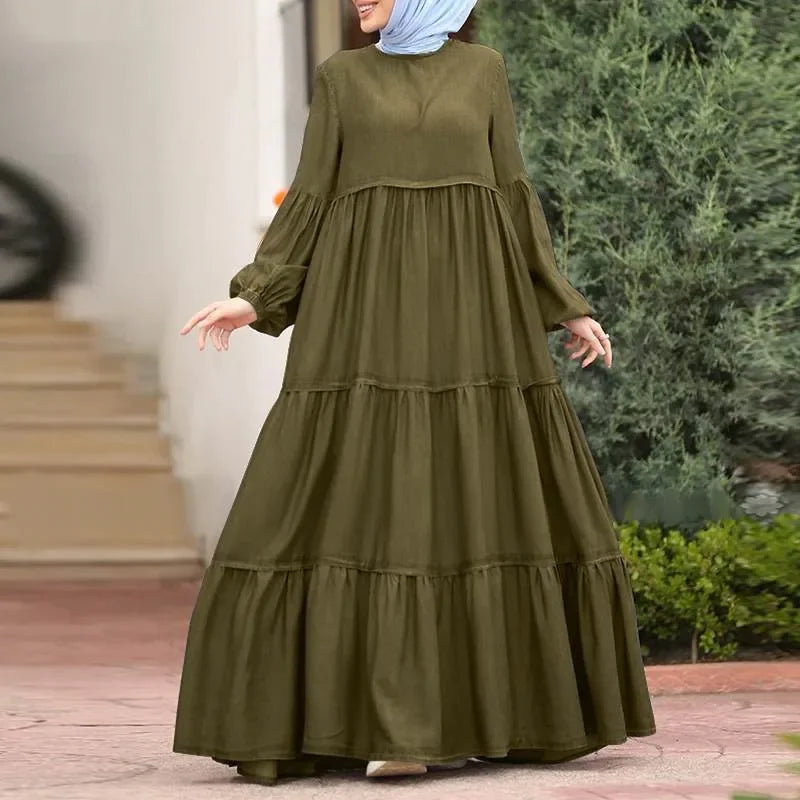 Women's Arabian Polyester Full Sleeve Solid Pattern Casual Dress