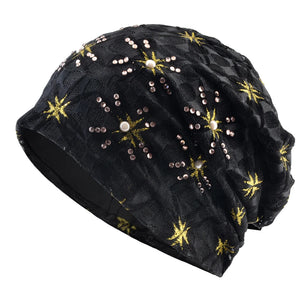 Women's Cotton Skullies Beanies Floral Pattern Double Layer Cap