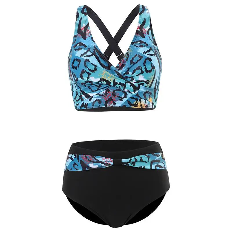 Women's Polyester High Waist Swimwear Printed Pattern Bikini Set