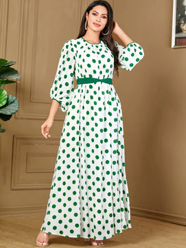 Women's Arabian Polyester Full Sleeves Dotted Pattern Dress