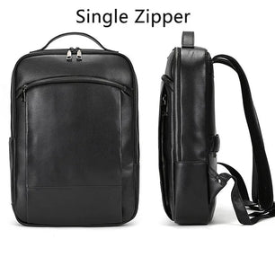 Men's Genuine Leather Zipper Closure Solid Laptop Backpack