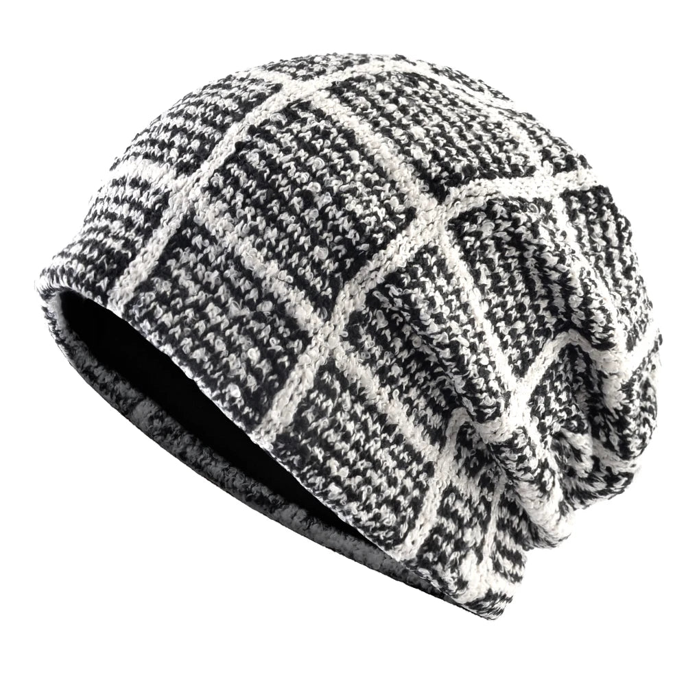 Men's Cotton Skullies Beanies Plaid Pattern Winter Bonnet Cap