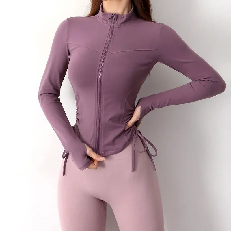 Women's Nylon Long Sleeves Solid Pattern Yoga Fitness Sport Tops