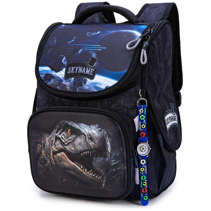 Kid's Boy Nylon Zipper Closure Printed Pattern School Backpack