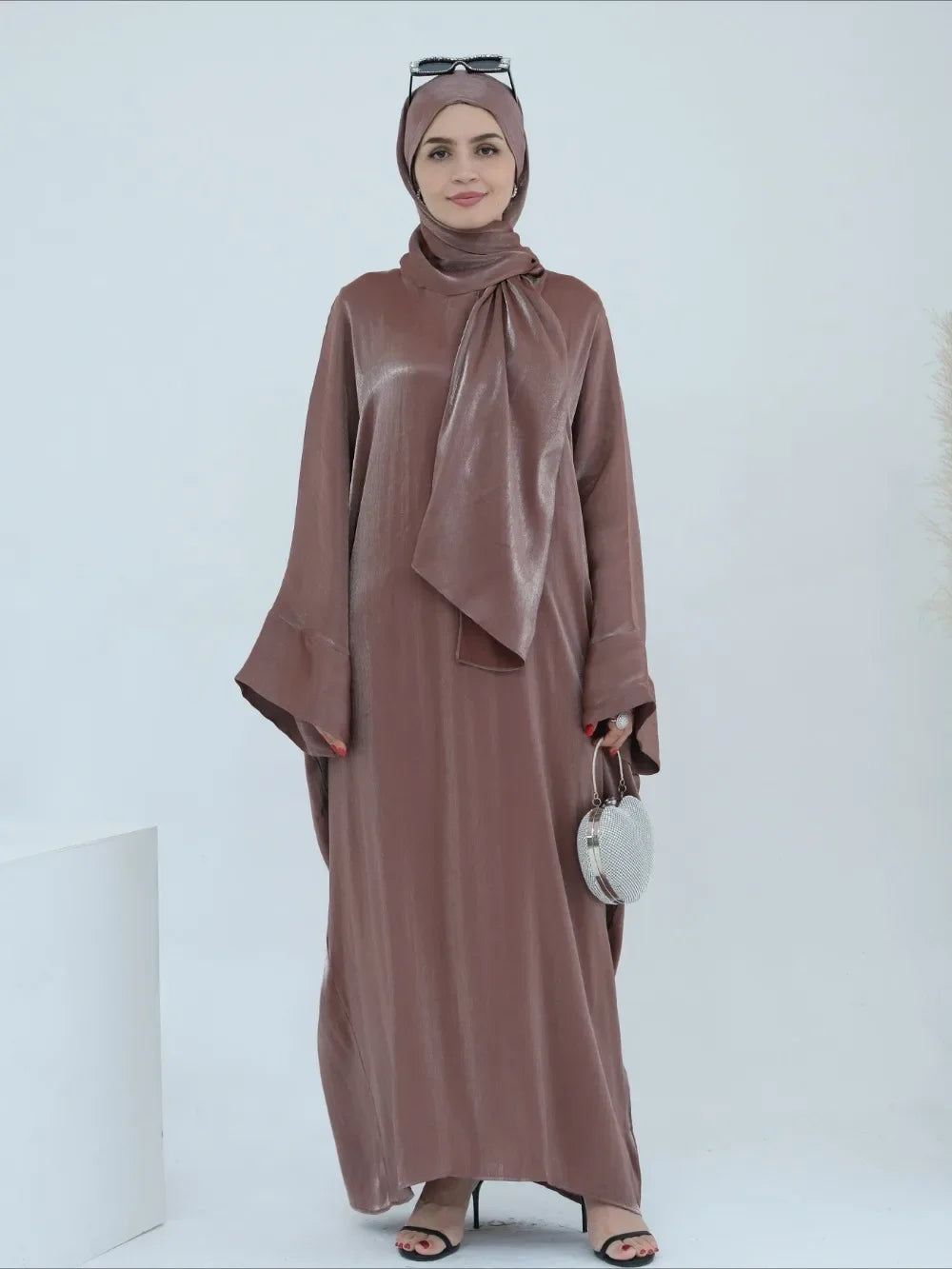 Women's Arabian Polyester Full Sleeves Solid Pattern Long Dress