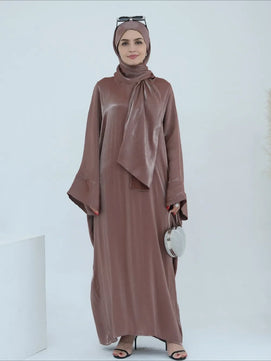 Women's Arabian Polyester Full Sleeves Solid Pattern Long Dress