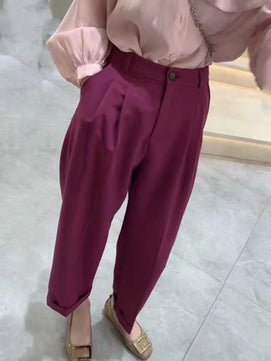 Women's Polyester High Waist Button Fly Closure Casual Trousers