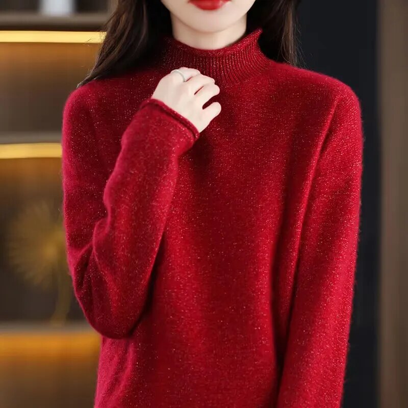 Women's Acrylic Turtleneck Full Sleeves Pullover Solid Sweater