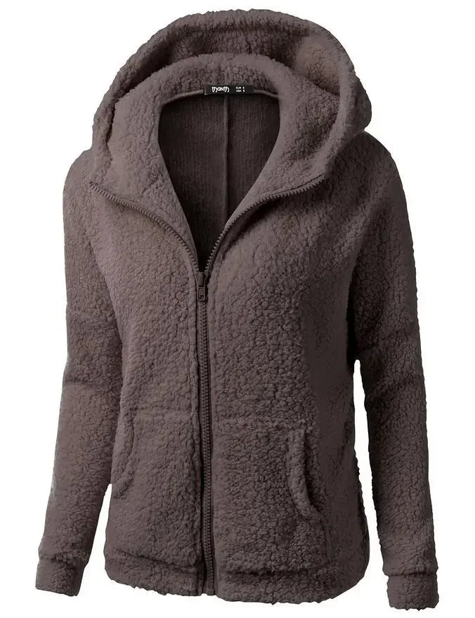 Women's Polyester Long Sleeves Solid Pattern Zipper Hooded Jacket