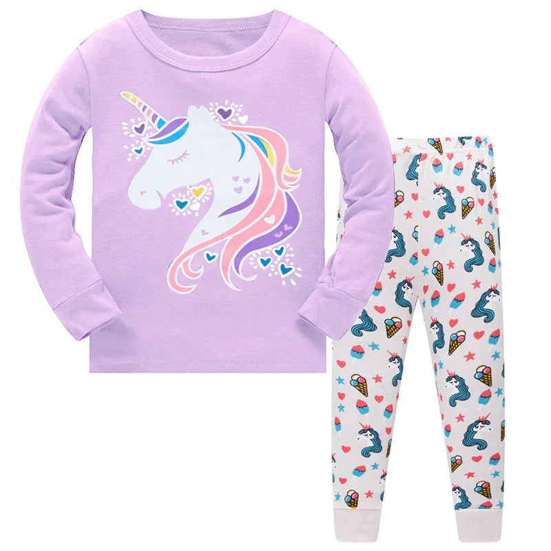 Kid's Girl Spandex O-Neck Long Sleeve Cartoon Sleepwear Set