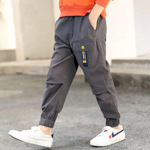 Kid's Boy Cotton Mid Waist Elastic Closure Casual Wear Trousers