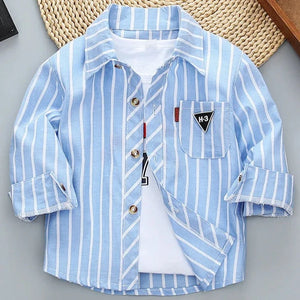 Kid's Cotton Turn-Down Collar Full Sleeve Striped Pattern Shirt