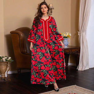 Women's Arabian Polyester Full Sleeve Floral Pattern Casual Dress