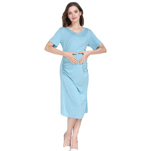 Women's Spandex O-Neck Short Sleeve Solid Pattern Maternity Dress