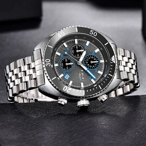 Men's Stainless Steel Push Button Hidden Clasp Waterproof Watches