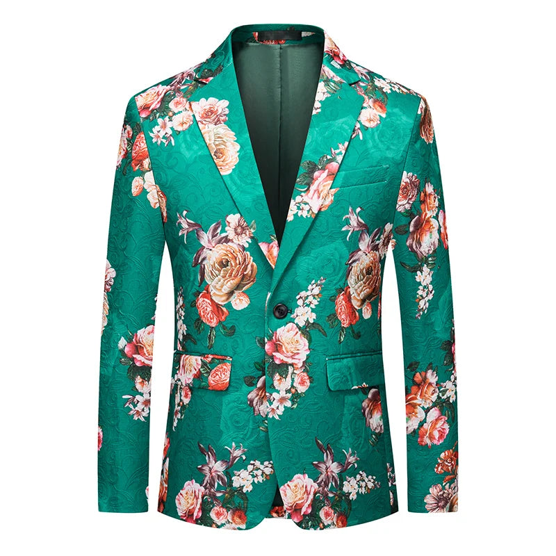 Men's Notched Collar Long Sleeve Printed Single Breasted Blazers