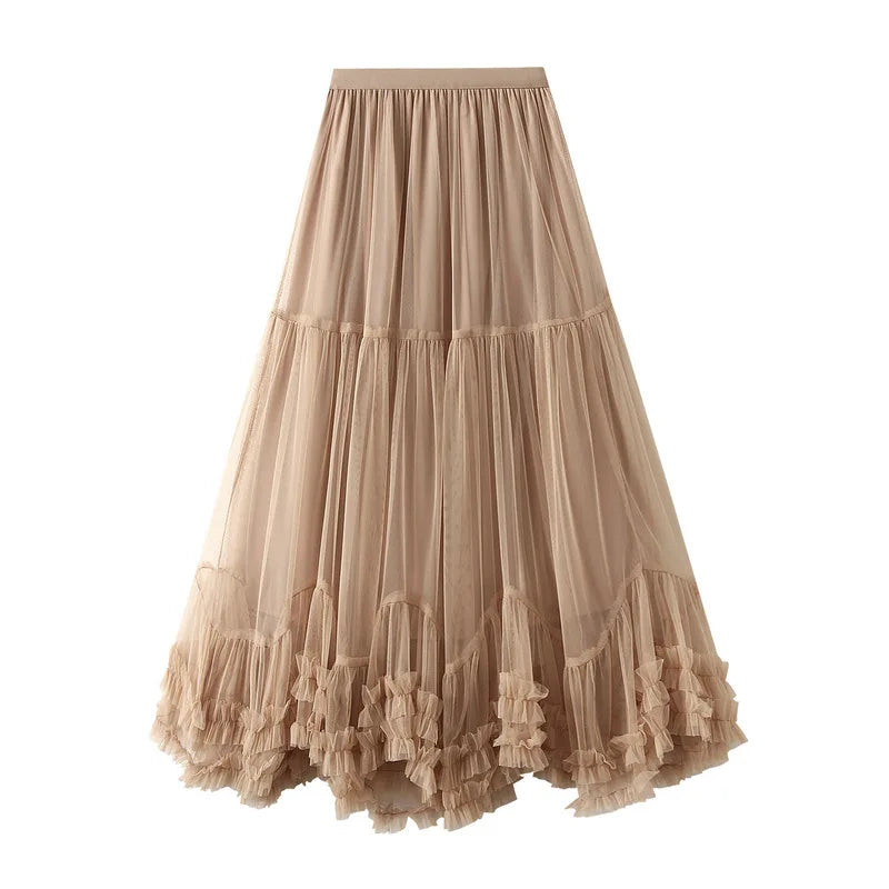 Women's Cotton High Waist Pleated Pattern Casual Long Skirts