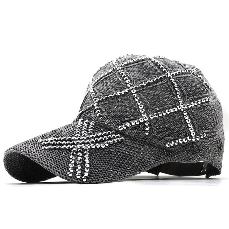 Women's Cotton Rhinestone Pattern Luxury Casual Baseball Caps