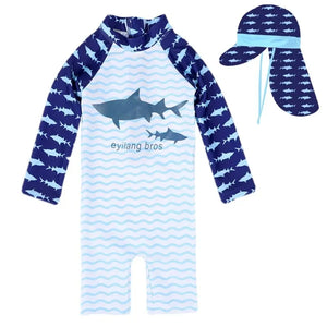 Kid's Girl Spandex Full Sleeve Printed Pattern Swimsuit With Cap