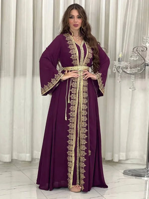 Women's Arabian Polyester Full Sleeves Embroidery Pattern Dress