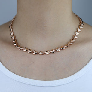 Women's Copper Cubic Zirconia Heart Pattern Link Chain Necklace