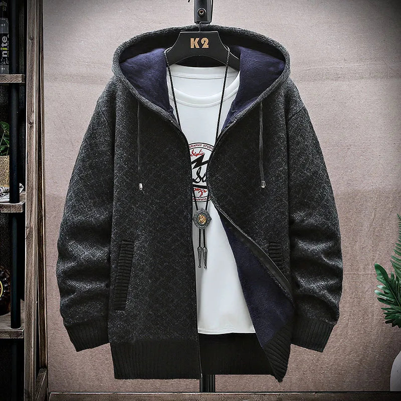 Men's Wool Full Sleeves Zipper Closure Hooded Casual Wear Jacket