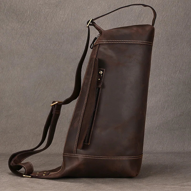 Men's Genuine Leather Zipper Closure Solid Pattern Shoulder Bag