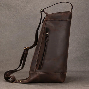 Men's Genuine Leather Zipper Closure Solid Pattern Shoulder Bag