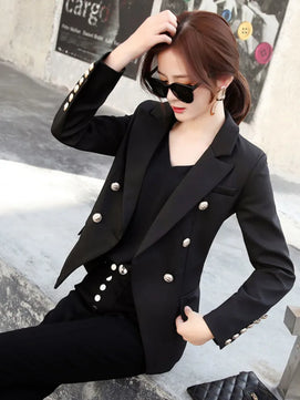 Women's Polyester Notched Full Sleeves Double Breasted Blazer