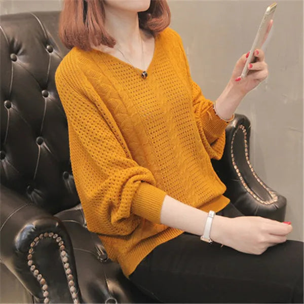 Women's Polyester V-Neck Full Sleeves Knitted Pattern Sweater