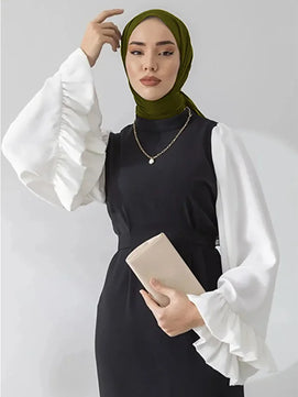 Women's Arabian Polyester Full Sleeves Solid Pattern Casual Dress